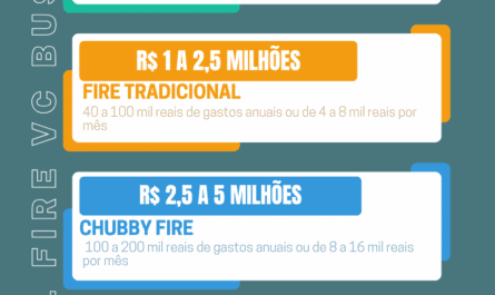 Como é dividido hoje (2025) os tipos de FIRE no Brasil baseado no gasto total no pós FIRE.