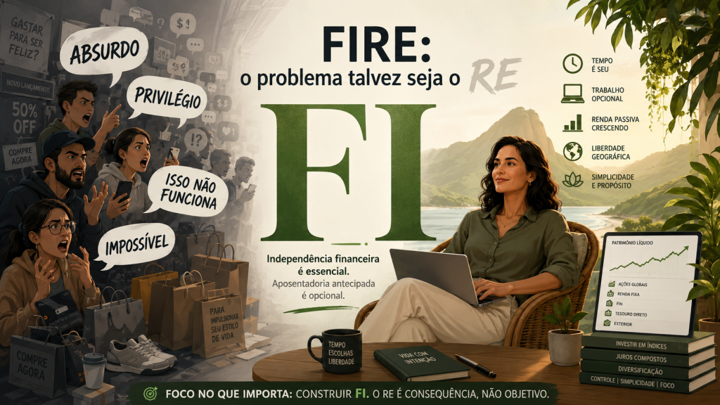 FIRE não é sobre parar de trabalhar cedo, mas sobre conquistar independência financeira. A polêmica com Lilian mostra como o “RE” distorce a discussão e apaga o “FI”. Poupar, investir e tornar o trabalho opcional não é absurdo nem política pública. Talvez FIRE nunca seja popular — e tudo bem: investidores também precisam de consumidores para remunerar seus ativos financeiros.